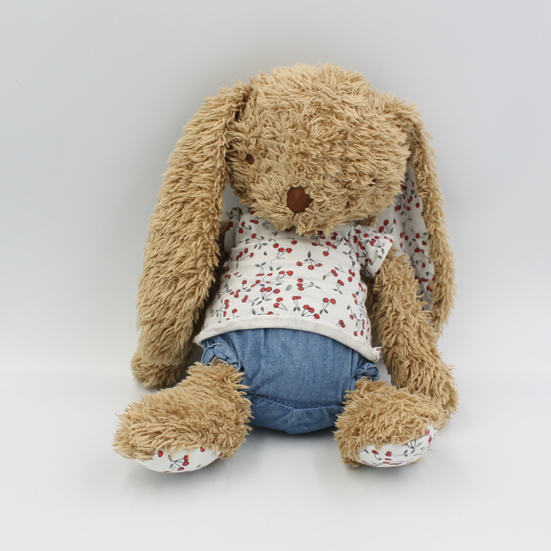 Doudou lapin marron bleu blanc rayé cerises TAPE A L'OEIL TAO