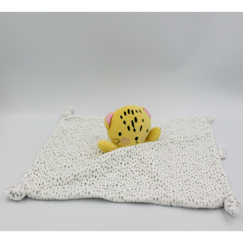 Doudou plat tigre jaune blanc pois gris SIPLEC