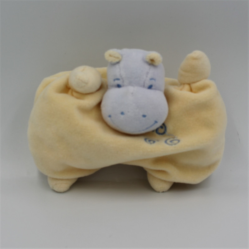 Doudou semi plat hippopotame jaune mauve JOLLYBABY