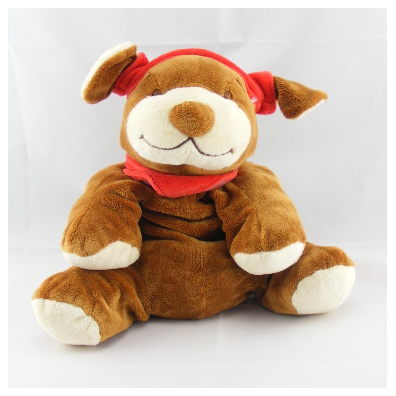 Doudou chien marron bonnet bleu NOUKIE'S