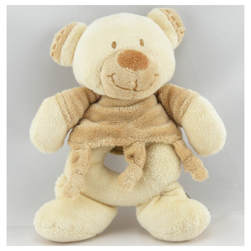 Doudou hochet anneau lapin beige bordeaux NICOTOY