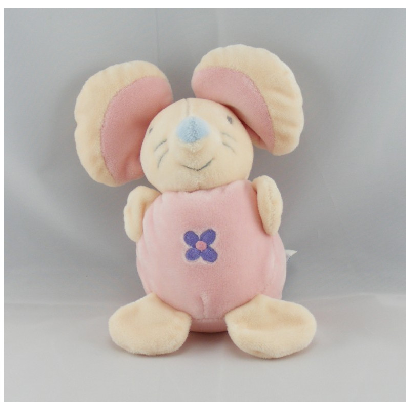 Doudou souris rose fleur mauve AJENA