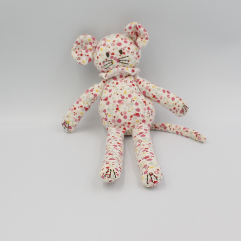 Doudou souris blanche rose fleurs PETIT BATEAU