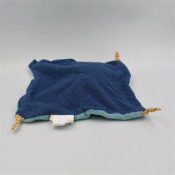 Doudou plat carré hippopotame bleu Les Papoum MOULIN ROTY