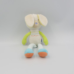 Doudou lapin blanc bleu jaune vert SUCRE D'ORGE