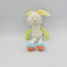 Doudou lapin blanc bleu jaune vert SUCRE D'ORGE