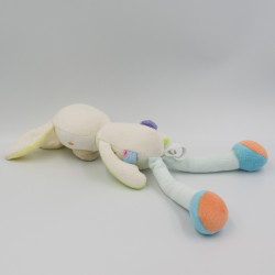 Doudou lapin blanc bleu jaune vert SUCRE D'ORGE