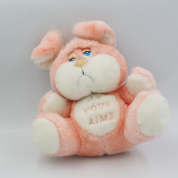 Ancienne peluche lapin rose blanc Je vous aime