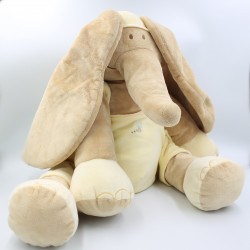 Grand doudou peluche éléphant Archibald salopette jaune NOUKIE'S