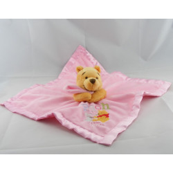 Doudou plat couverture rose satin Winnie l'ourson Disney