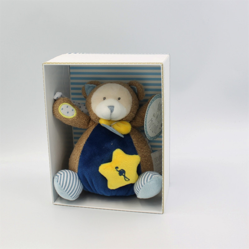 Doudou et compagnie musical ours beige bleu jaune étoile Les Ptitous