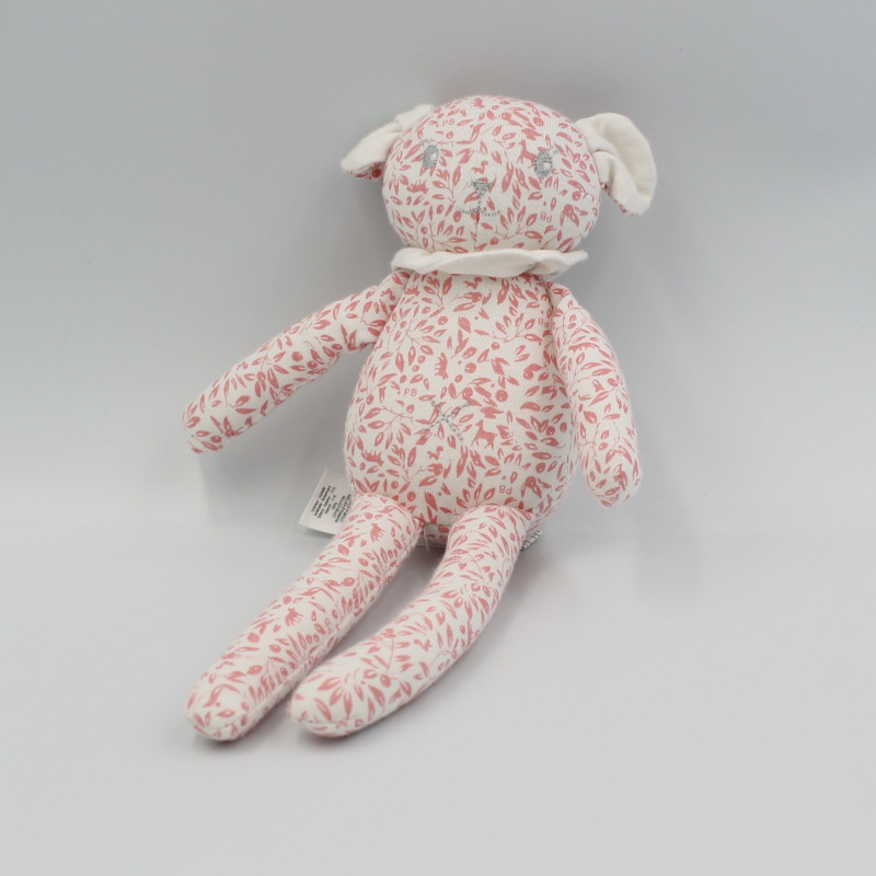 Doudou souris blanche rose feuilles PETIT BATEAU