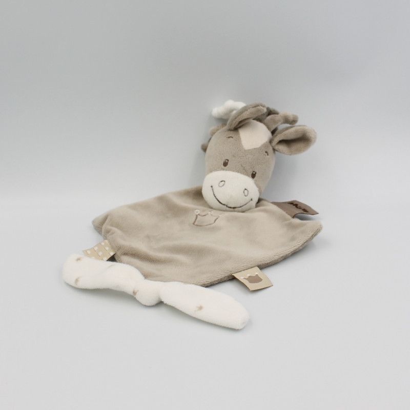 Doudou plat ane poney beige marron blanc couronne NATTOU