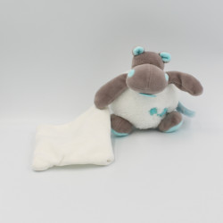 Doudou Hippopotame marron blanc bleu Bazile l'hippo mouchoir BABY NAT