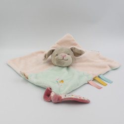 Doudou plat chien rose bleu fleurs Iris et Lali NATTOU