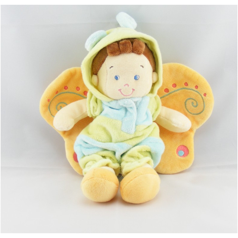 Doudou garçon déguisé en papillon vert bleu NICOTOY