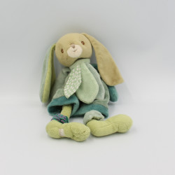 Doudou lapin vert bleu fleurs BUKOWSKI