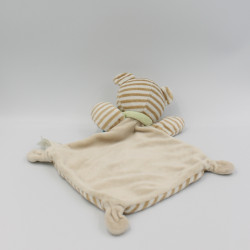 Doudou plat ours rayé beige oiseaux NICOTOY LOT DE 2