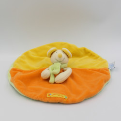 Doudou plat rond souris orange jaune vert Nestor et Capucine MOULIN ROTY