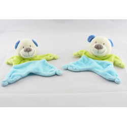 Doudou plat ours bleu vert Nicotoy 