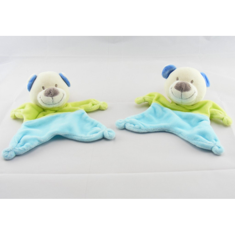 Doudou plat ours bleu vert Nicotoy 