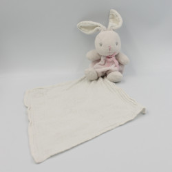 Doudou lapin rose blanc mouchoir lange PERLE KALOO