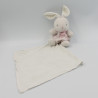 Doudou lapin rose blanc mouchoir lange PERLE KALOO