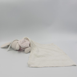 Doudou lapin rose blanc mouchoir lange PERLE KALOO
