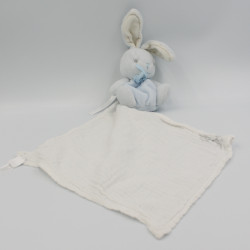 Doudou lapin bleu blanc mouchoir lange PERLE KALOO