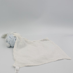 Doudou lapin bleu blanc mouchoir lange PERLE KALOO