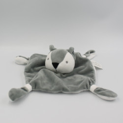 Doudou plat carré chat renard gris blanc MES PETITS CAILLOUX CMP