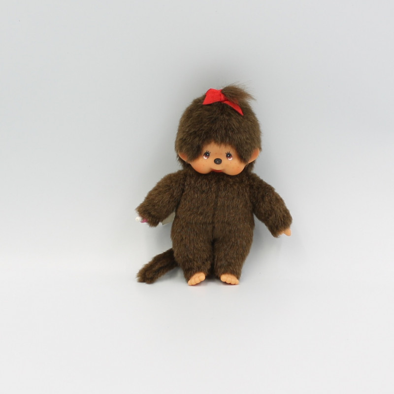 Petite Peluche Singe Kiki fille avec noeud rouge AJENA