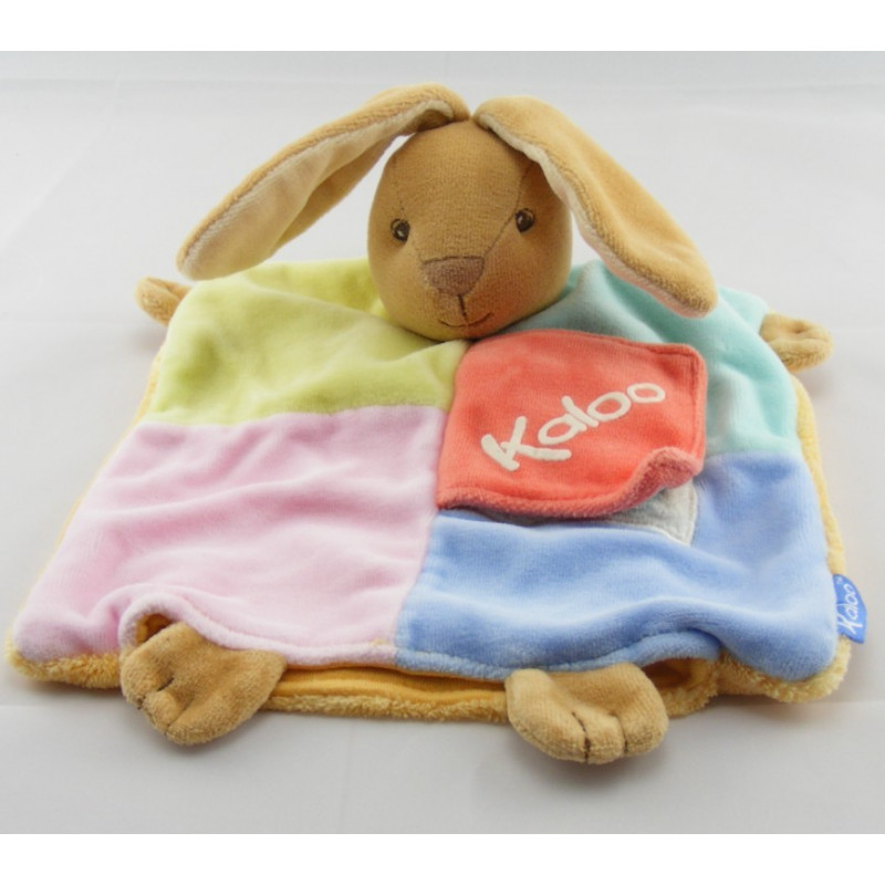 Doudou plat marionnette ours patchwork multicolor bougie KALOO