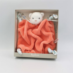 Doudou plat ours Plume orange fluo corail KALOO