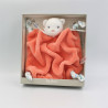 Doudou plat ours Plume orange fluo corail KALOO