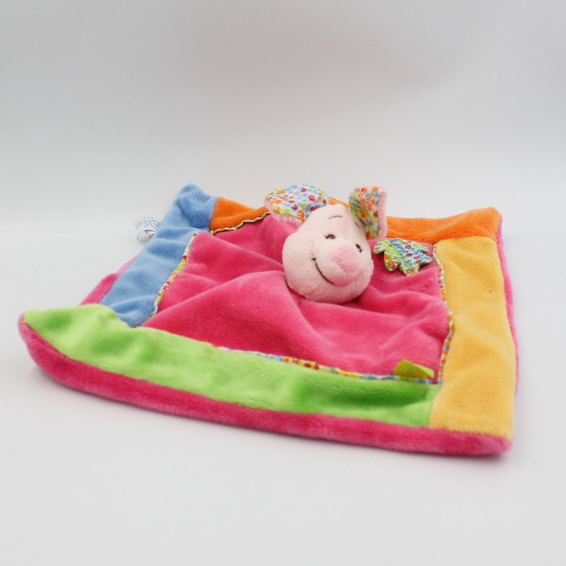 Doudou plat porcinet rose jaune orange bleu vert DISNEY BABY