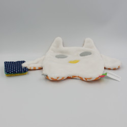 Doudou plat chouette hibou blanc gris jaune orange rayé OXYBUL