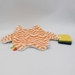 Doudou plat chouette hibou blanc gris jaune orange rayé OXYBUL