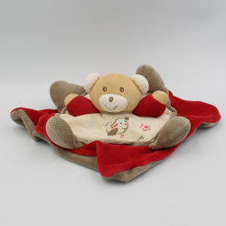 Doudou plat ours rouge écru beige avion Captain NOUNOURS