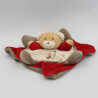 Doudou plat ours rouge écru beige avion Captain NOUNOURS