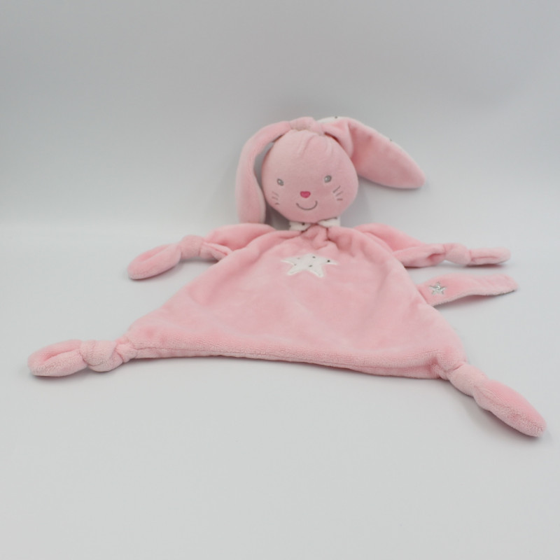 Doudou plat lapin rose étoiles TEX BABY
