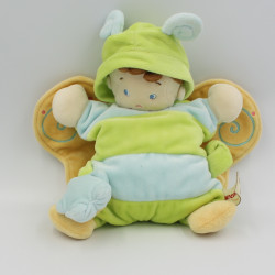 Doudou semi plat garçon papillon vert bleu NICOTOY