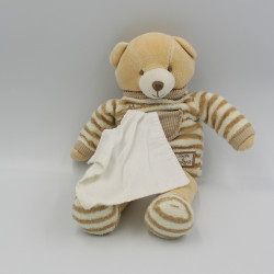 Doudou et compagnie ours beige rayé poche mouchoir Mon Doudou