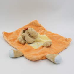 Doudou plat éléphant orange jaune MOTS D'ENFANTS