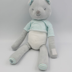 Doudou ours gris blanc bleu rayé OBAIBI