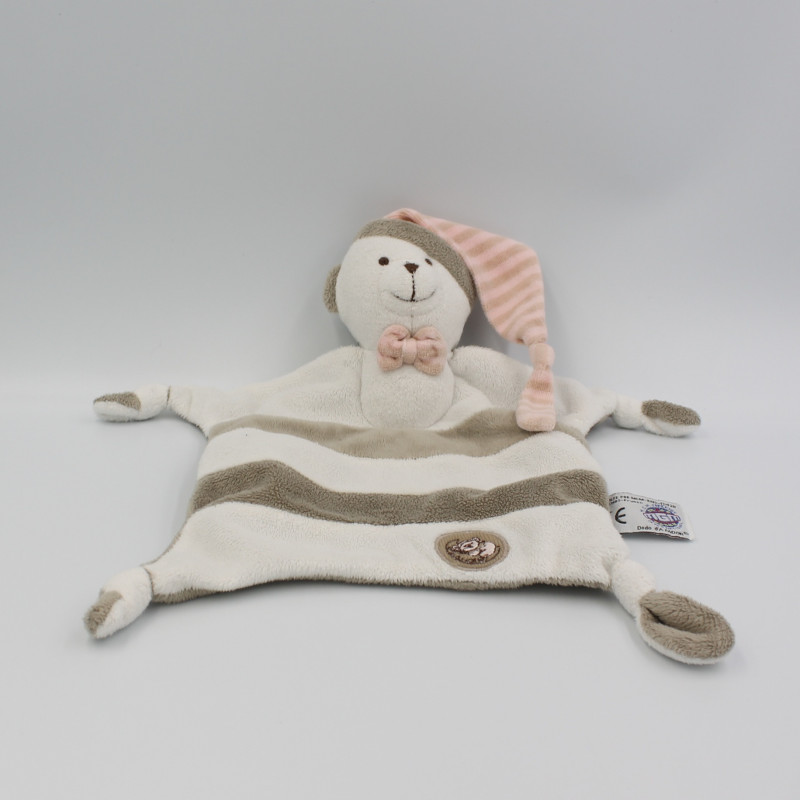 Doudou plat ours blanc gris rose Dodo d'amour MGM