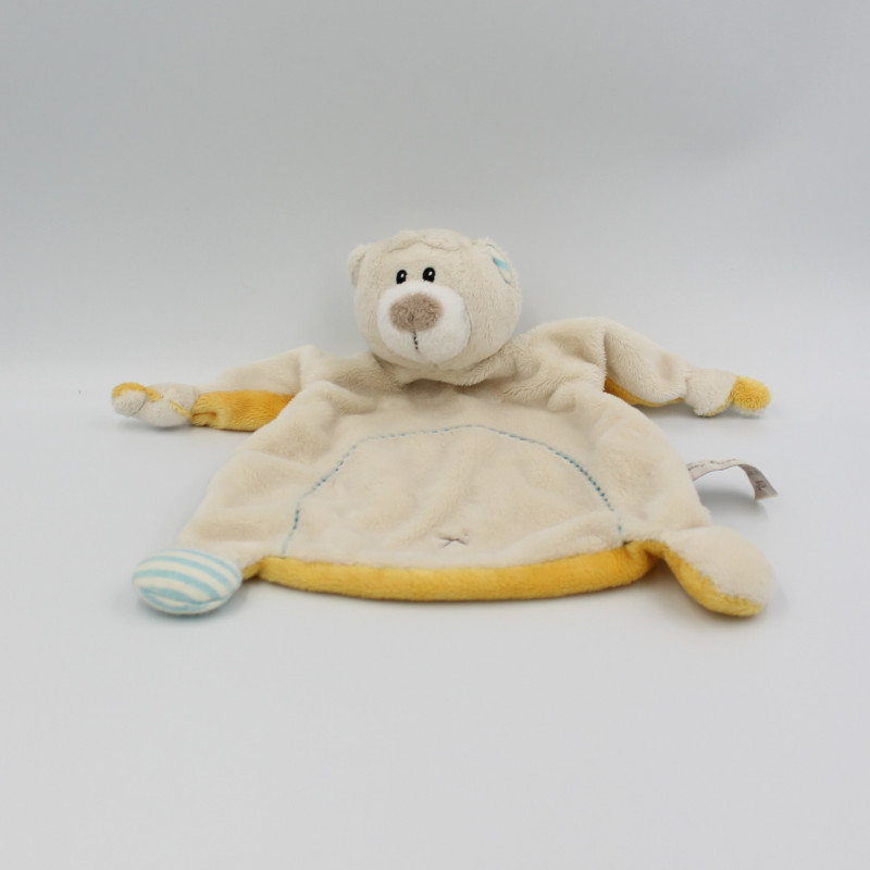 Doudou plat ours plat blanc beige jaune MY FIRST NICI