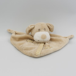 Doudou plat chien beige blanc rayé fleurs CA CREDIT AGRICOLE