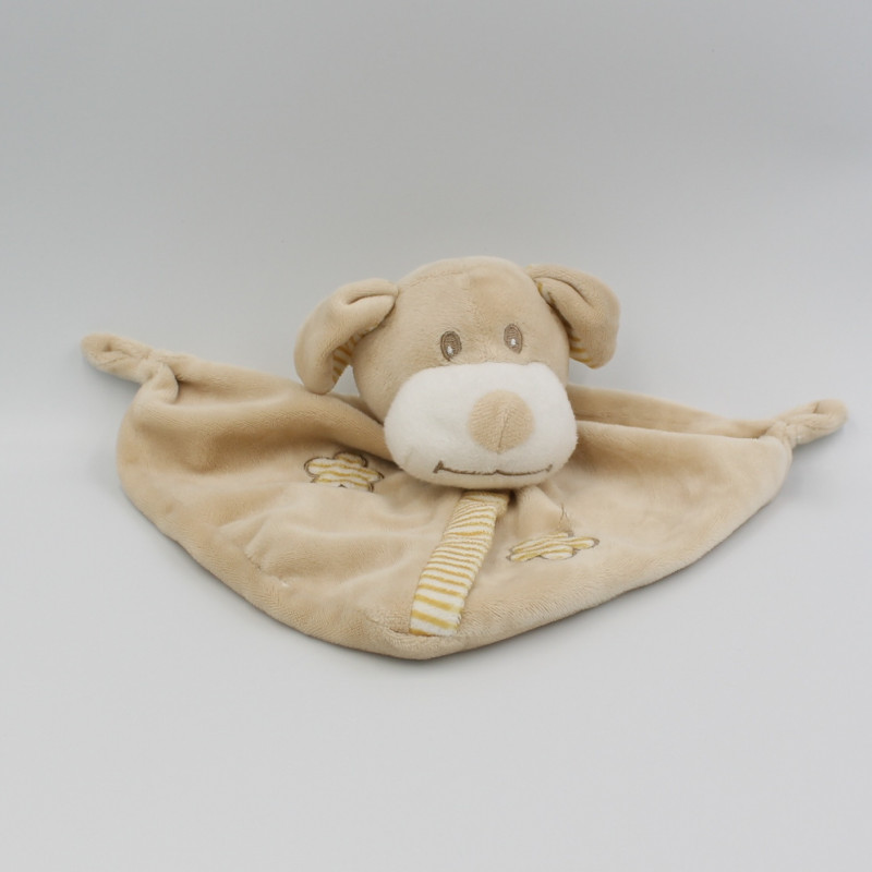 Doudou plat chien beige blanc rayé fleurs CA CREDIT AGRICOLE