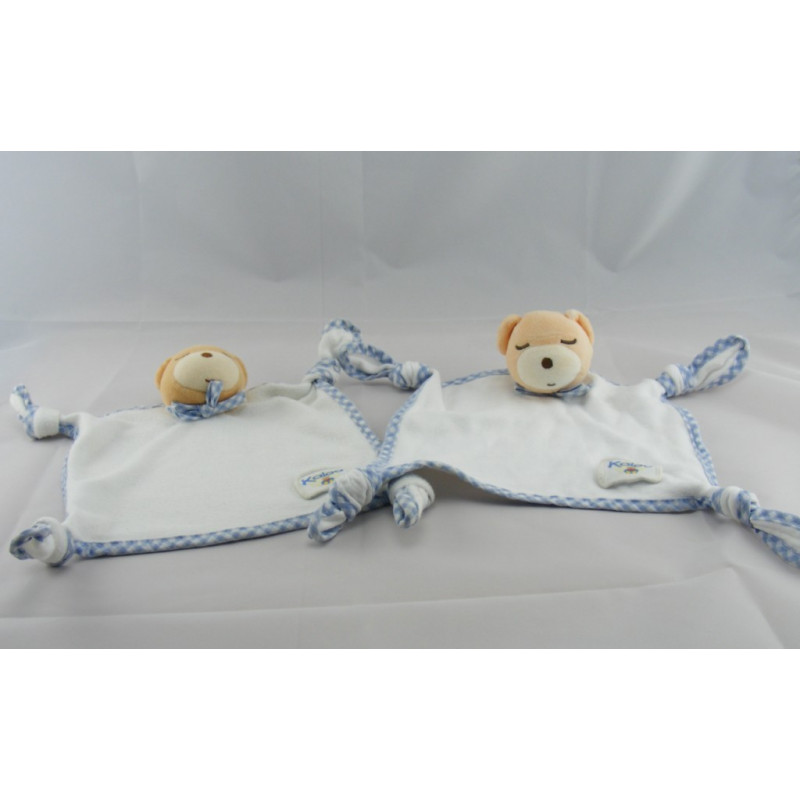 Doudou plat noeuds ours endormi vichy bleu Kaloo